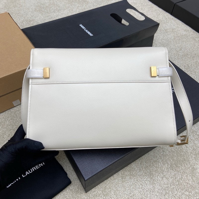 Saint Laurent Manhattan Small Shoulder Bag White Ferragens Douradas
