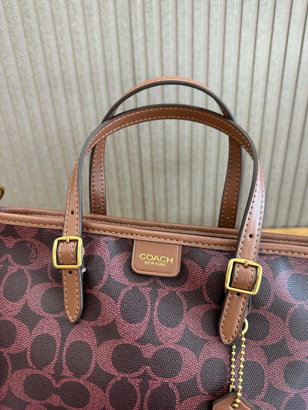 Coach Taxi Tote 21 Signature Bordô Ferragens Douradas