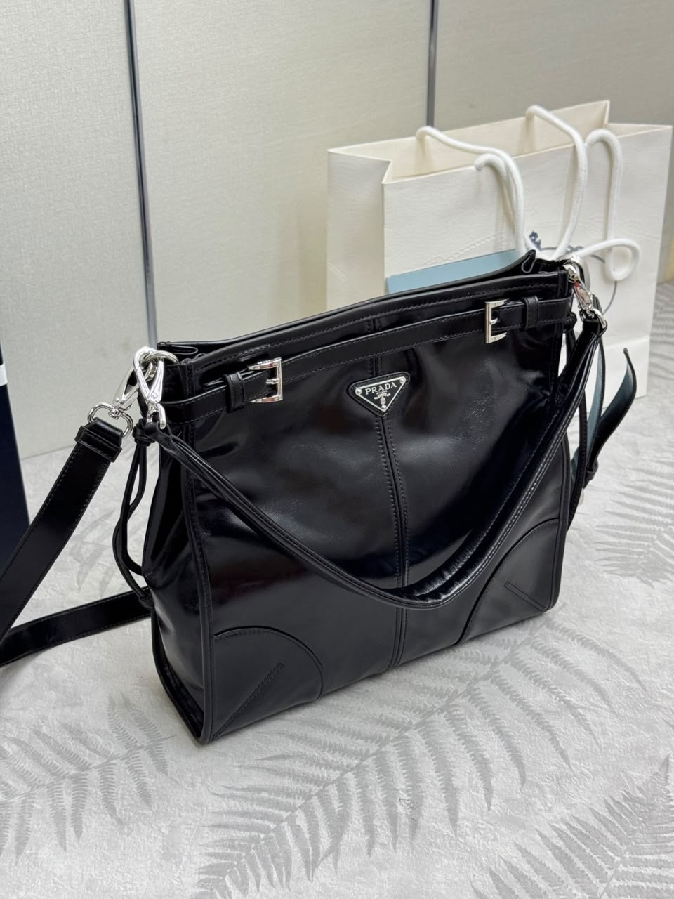 Prada Bonnie Leather Shoulder Bag Black