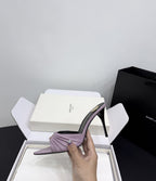 Saint Laurent Babylone Ruched Mules in Leather Lilac