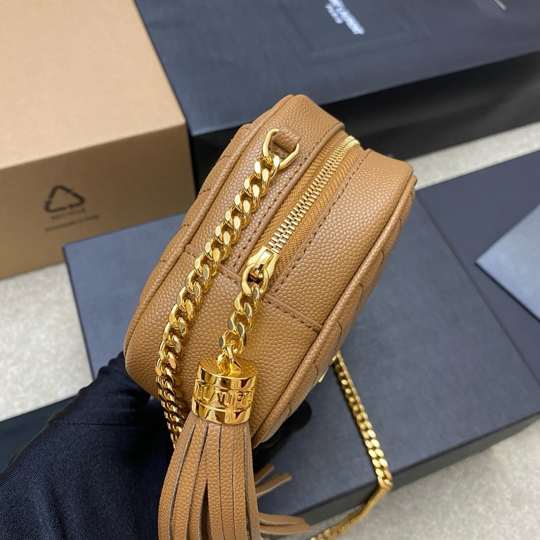Saint Laurent Lou Camera Bag Camel Ferragens Douradas