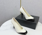 Chanel Square-Toe Cap-Toe Pumps in White. & Black Leather. Salto 9 cm.
