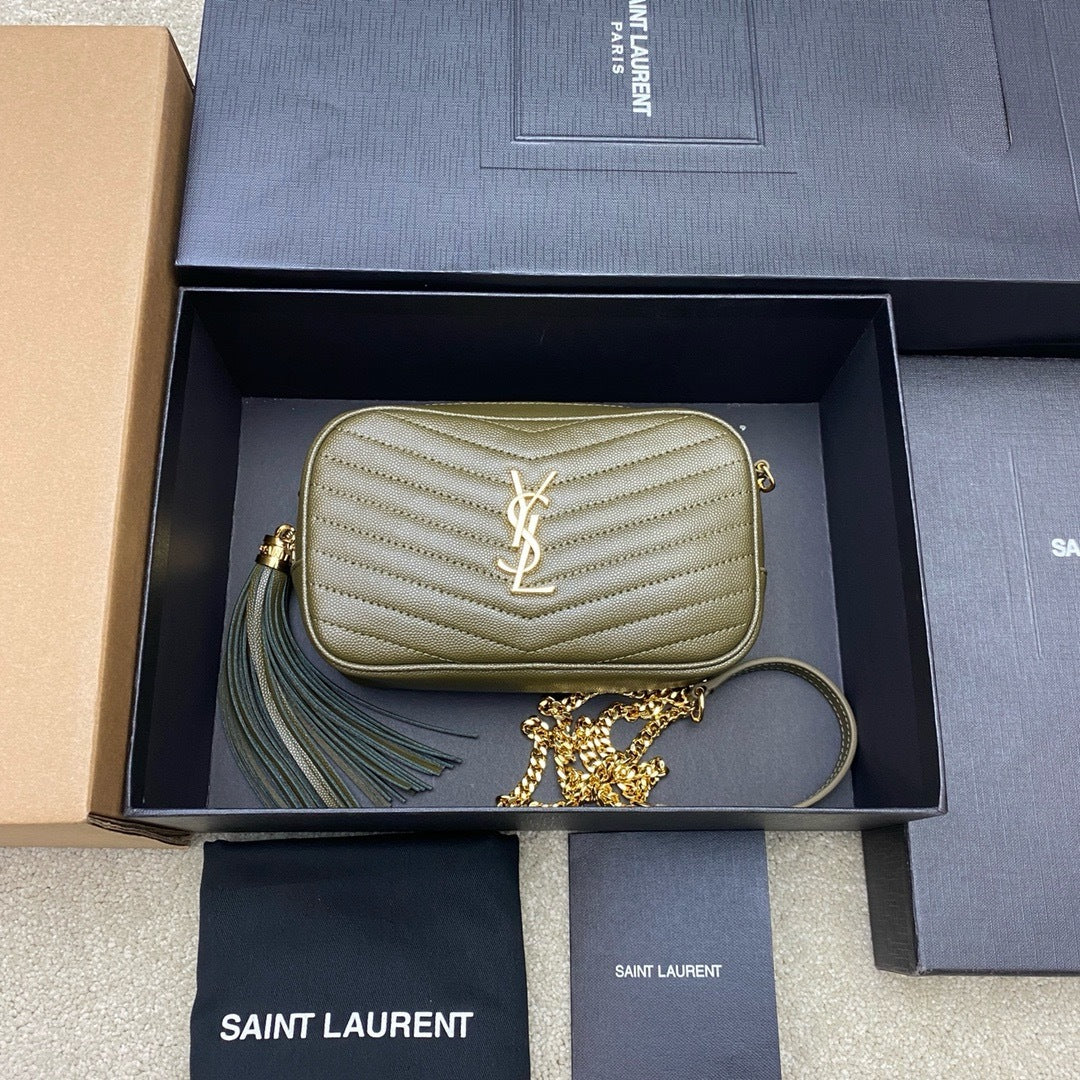Saint Laurent Lou Camera Bag Olive Green Ferragens Douradas