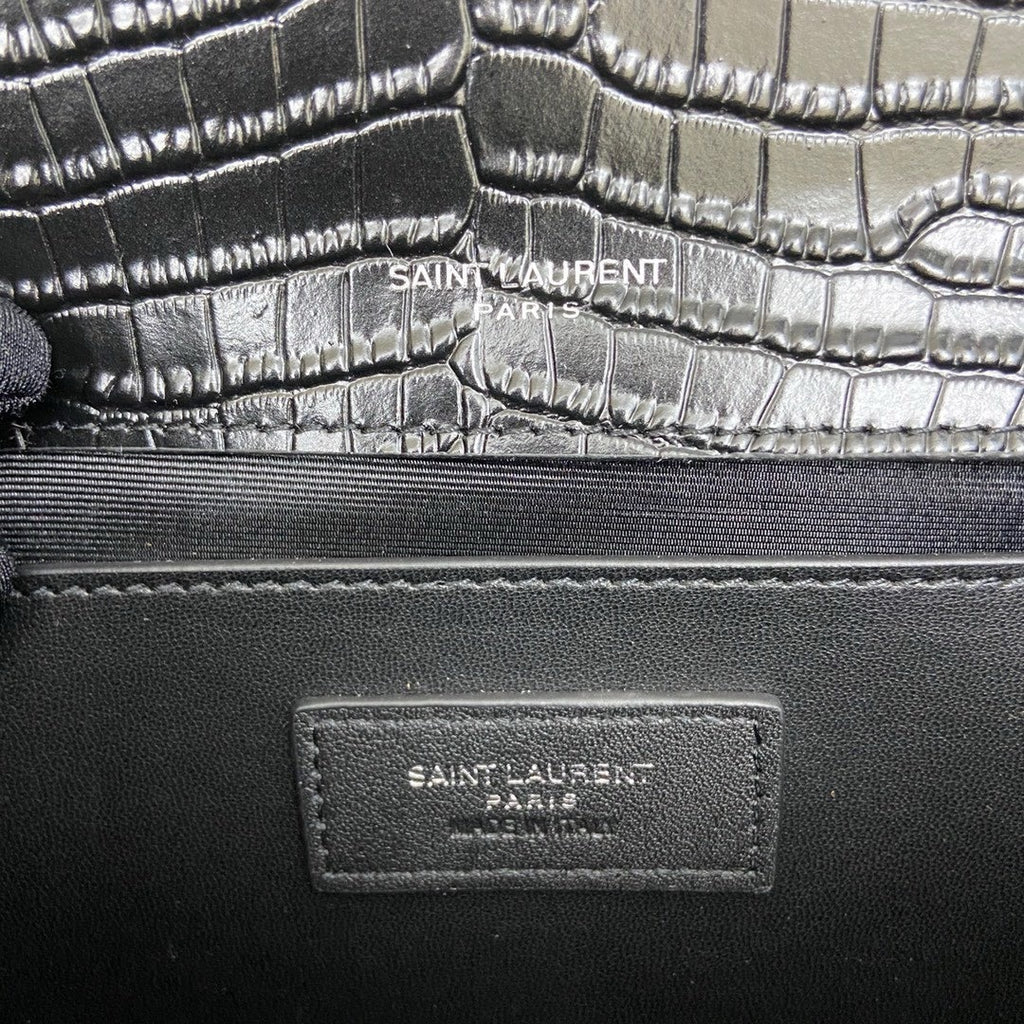 Saint Laurent Shoulder Bag Black Croc Ferragens Prata