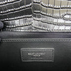 Saint Laurent Shoulder Bag Black Croc Ferragens Prata