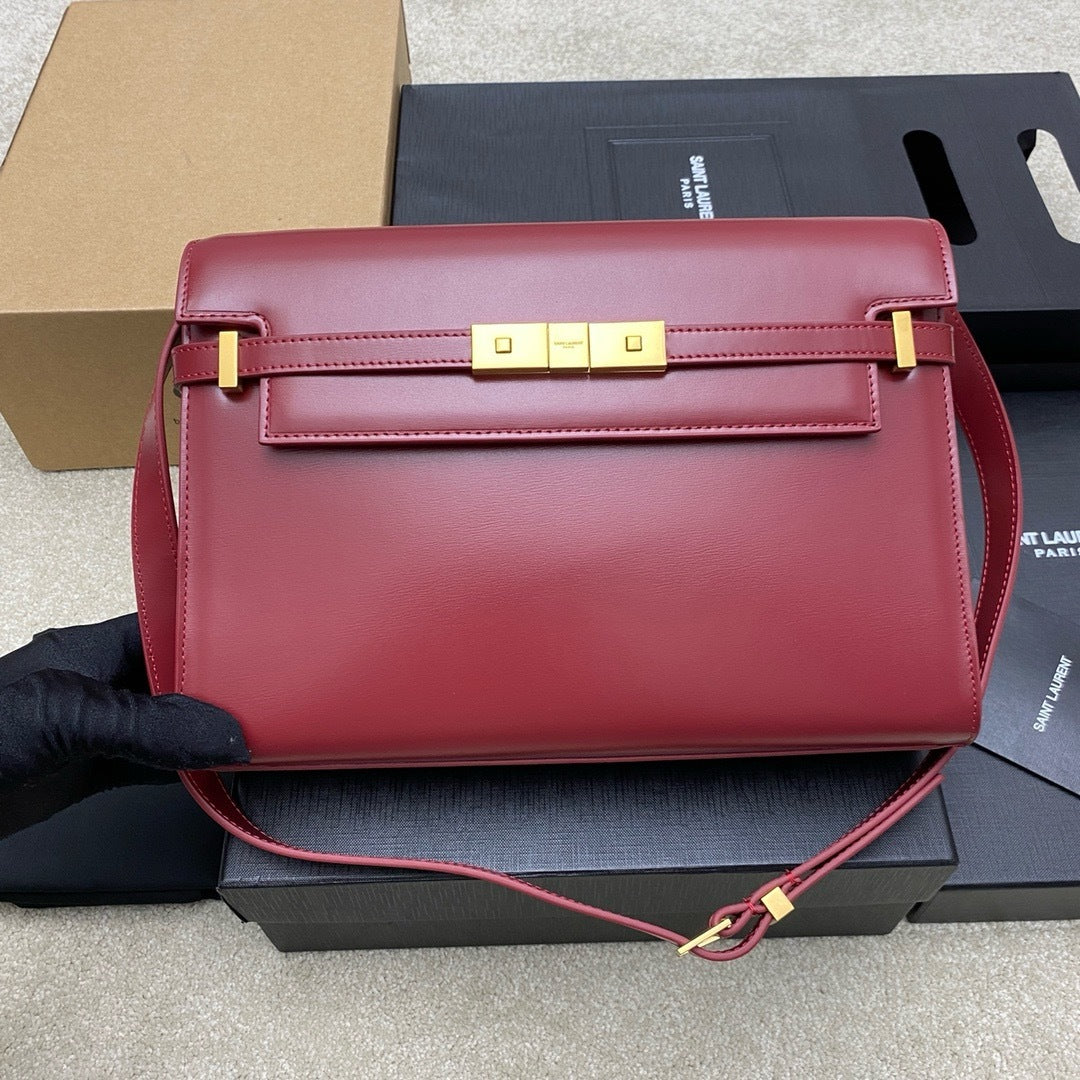 Saint Laurent Manhattan Small Shoulder Bag  Red Ferragens Douradas