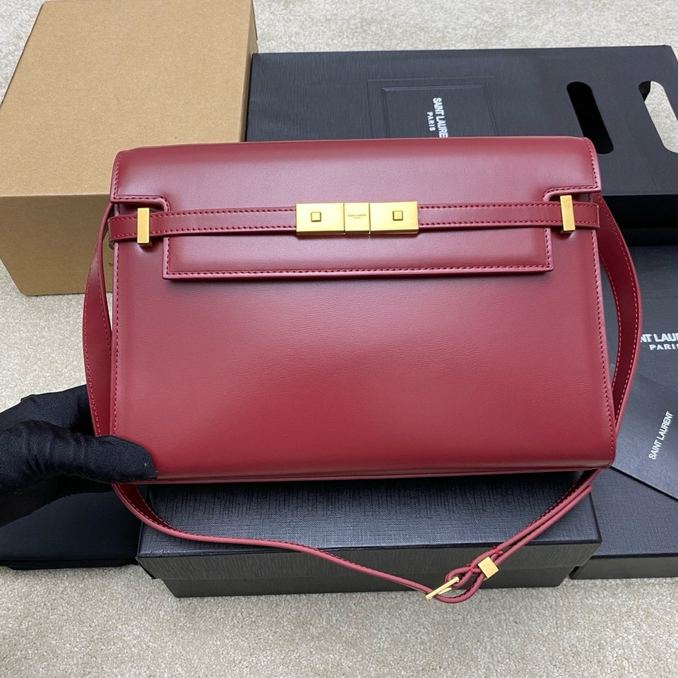 Saint Laurent Manhattan Small Shoulder Bag  Red Ferragens Douradas
