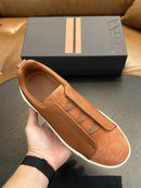 zegna Tobacco Suede Triple Stitch Sneakers