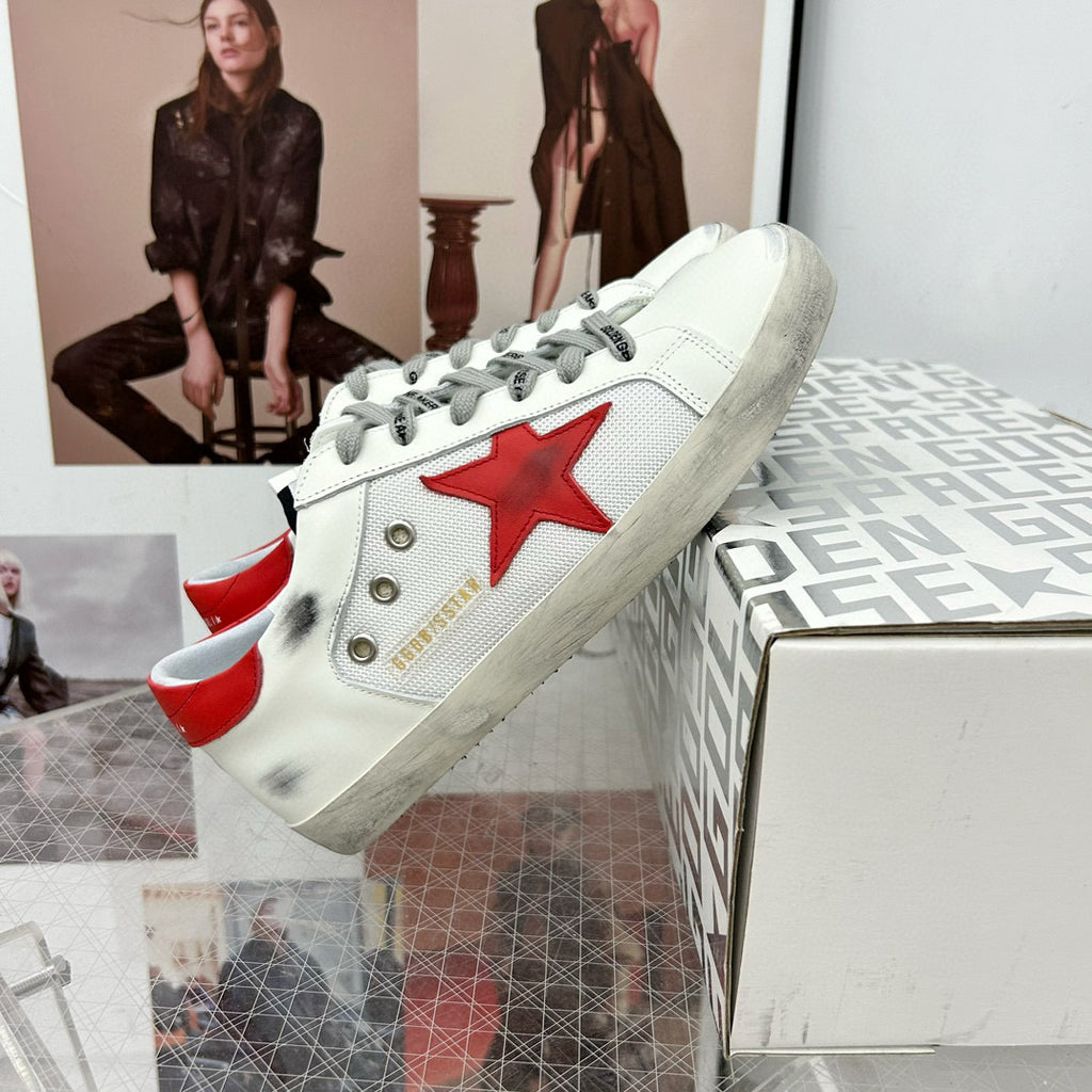 Golden Goose Super-Star White Net Red Star