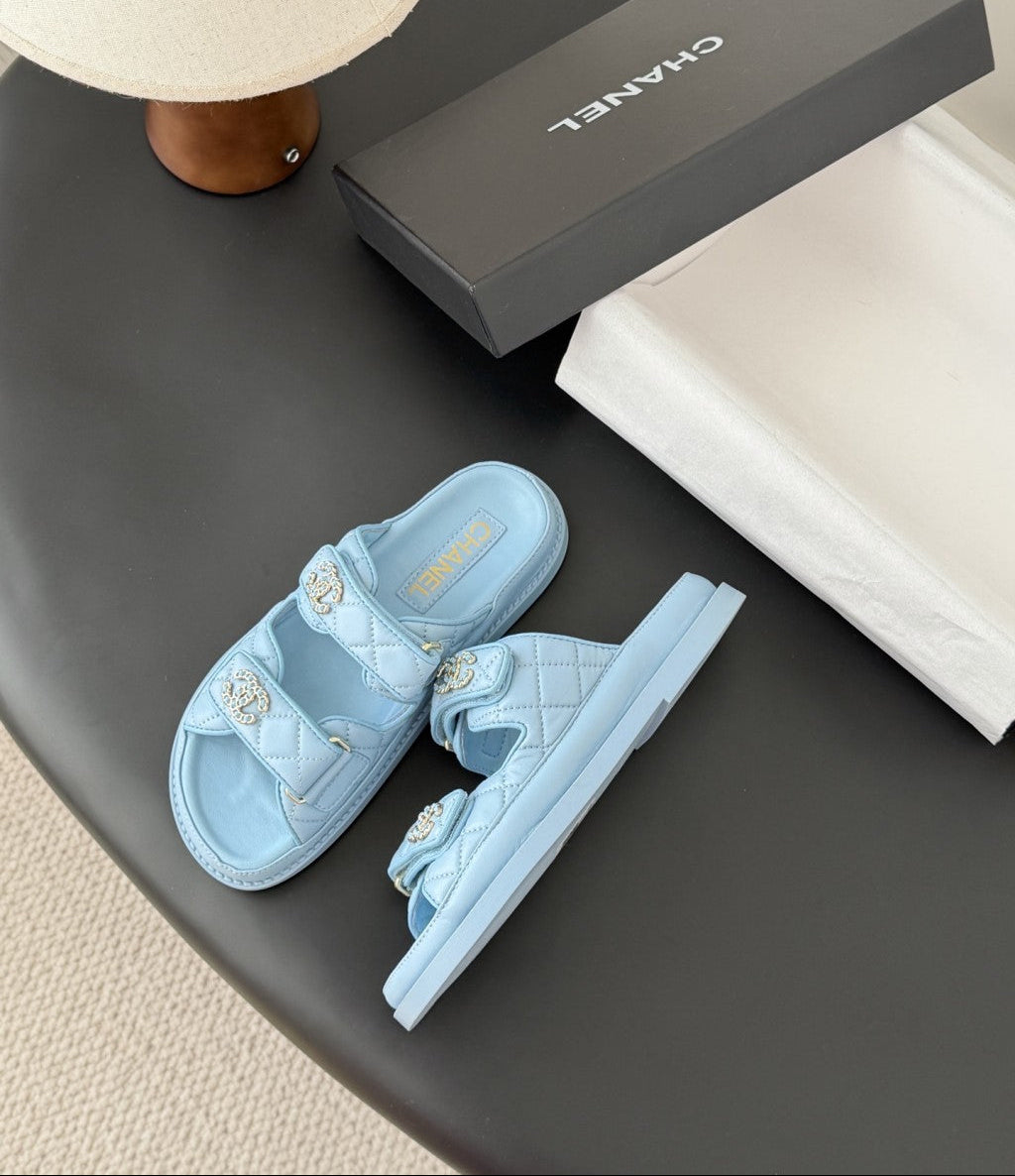 CHANEL Quilted Dad Sandal  Light Blue.