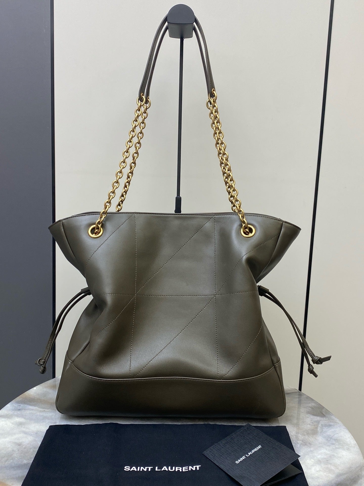 Saint Laurent Shopping Jamie 4.3 Quilted Bag army green Ferragens Douradas