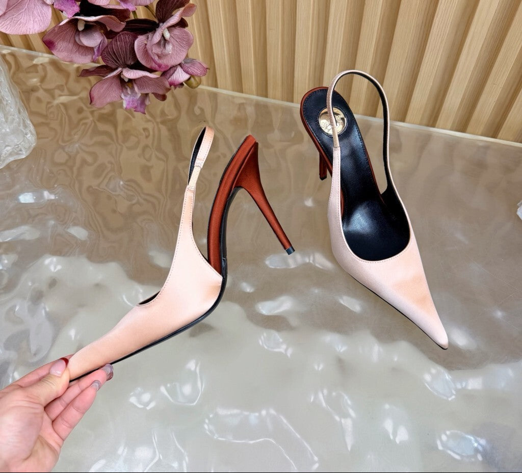 Saint Laurent Scarpin Slingback Deroche  Rose Lingerie e Dark em crepe de cetim