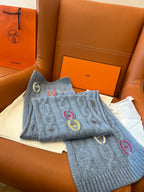 Cachecol Hermès Tri-Maillon Details Cuir Azul-Claro