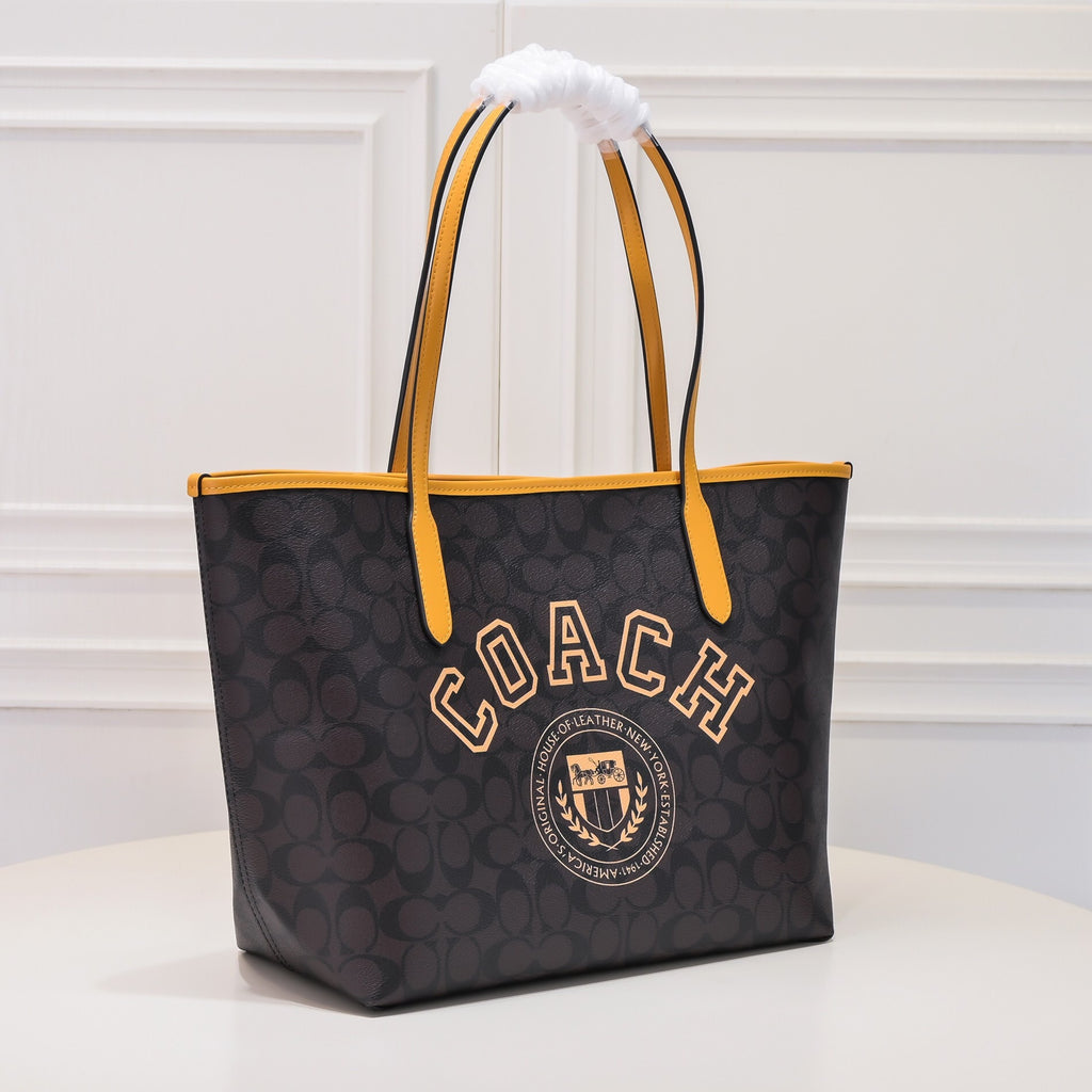 Coach City Tote Varsity Signature Canvas Brown / Yellow