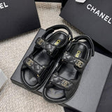 CHANEL Grained Calfskin Velcro Dad Sandals
