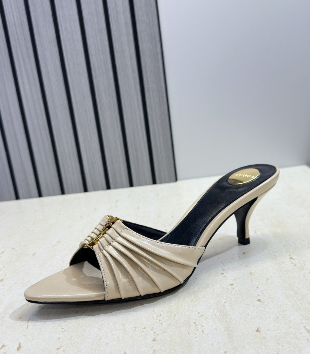 Saint Laurent Babylone Cassandra Draped Mule Nude Beige
