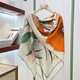 Lenço Hermès Carré 90 "Bouquet Final" Cor Off-White / Laranja / Verde