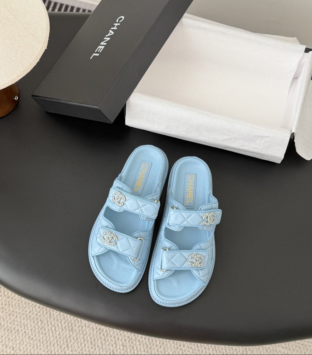 CHANEL Quilted Dad Sandal  Light Blue.