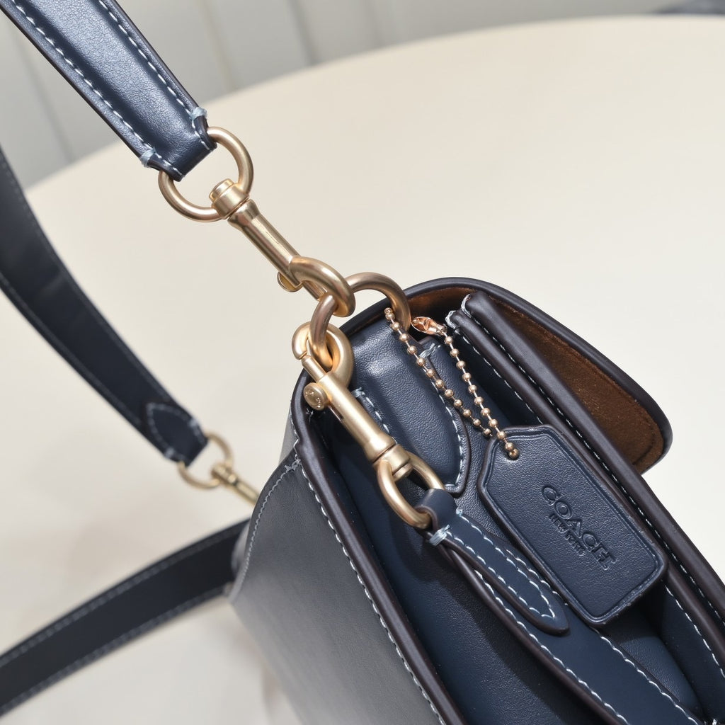 Coach Morgan Signature Shoulder Bag Azul Navy Ferragens Douradas