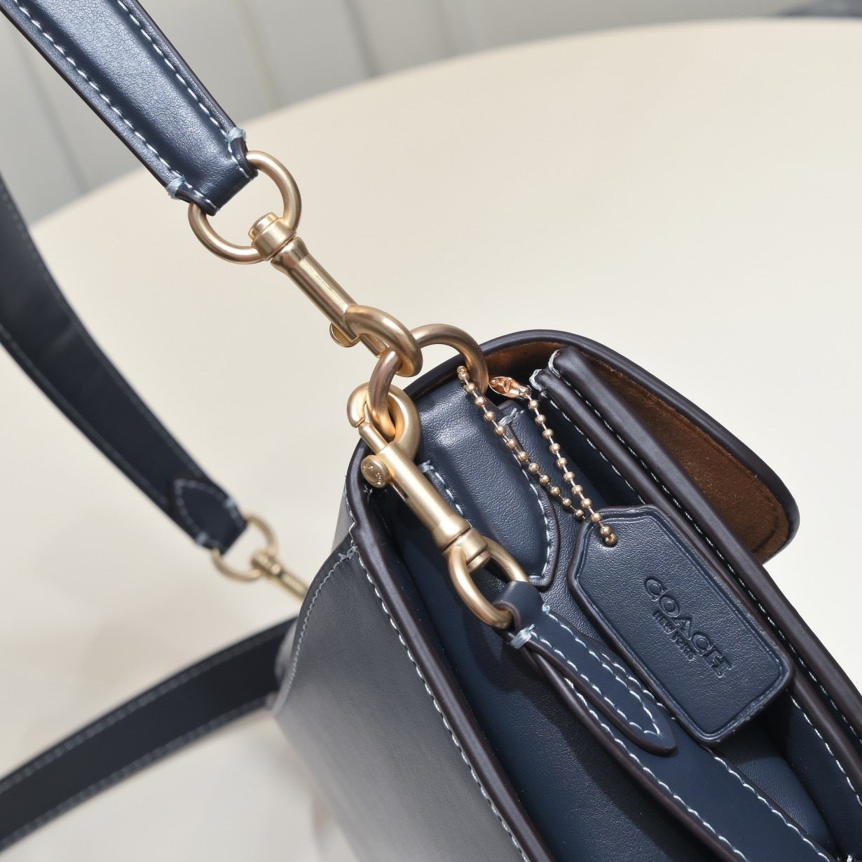 Coach Morgan Signature Shoulder Bag Azul Navy Ferragens Douradas