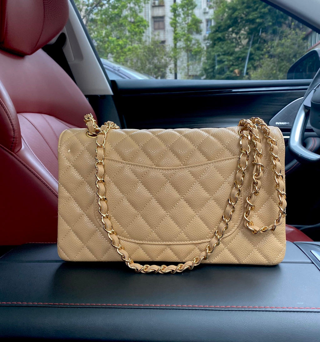Chanel Classic Double Flap Quilted Medium Beige Dark .