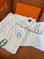Cachecol Hermès Tri-Maillon Details Cuir Creme / Off-White