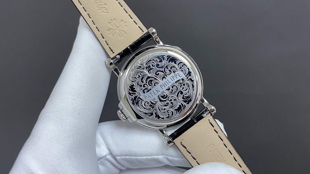 Patek Philippe Calatrava "Officer's Case" Silver Opaline Dial Bracelet Black