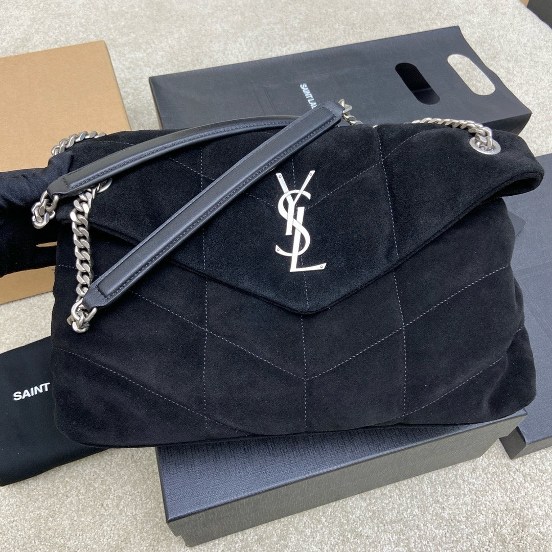 Bolsa Saint Laurent Puffer Toy  Shoulder Bag Black em camurça