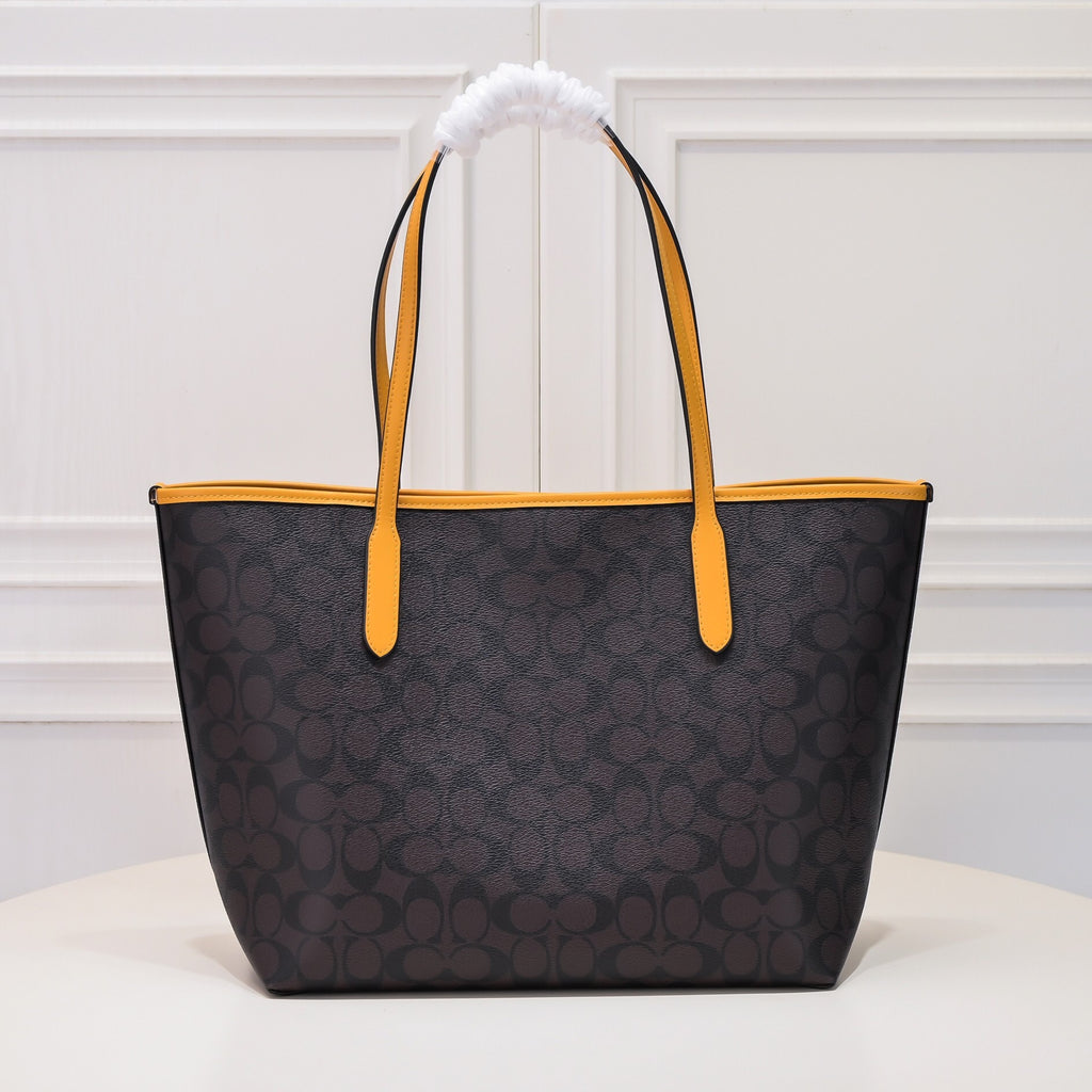 Coach City Tote Varsity Signature Canvas Brown / Yellow