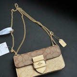 Coach Morgan Monogram Chain Crossbody Khaki Bege Ferragens Douradas