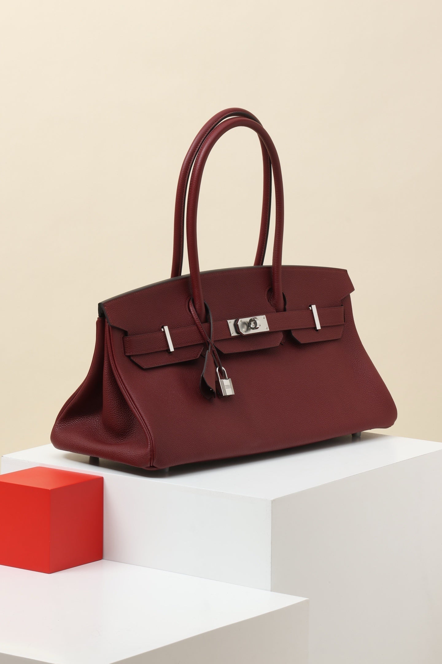 Shoulder Birkin Style Leather Burgundy