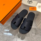 Hermes Izmir Sandal Noir Smooth Calfskin Leather Black.