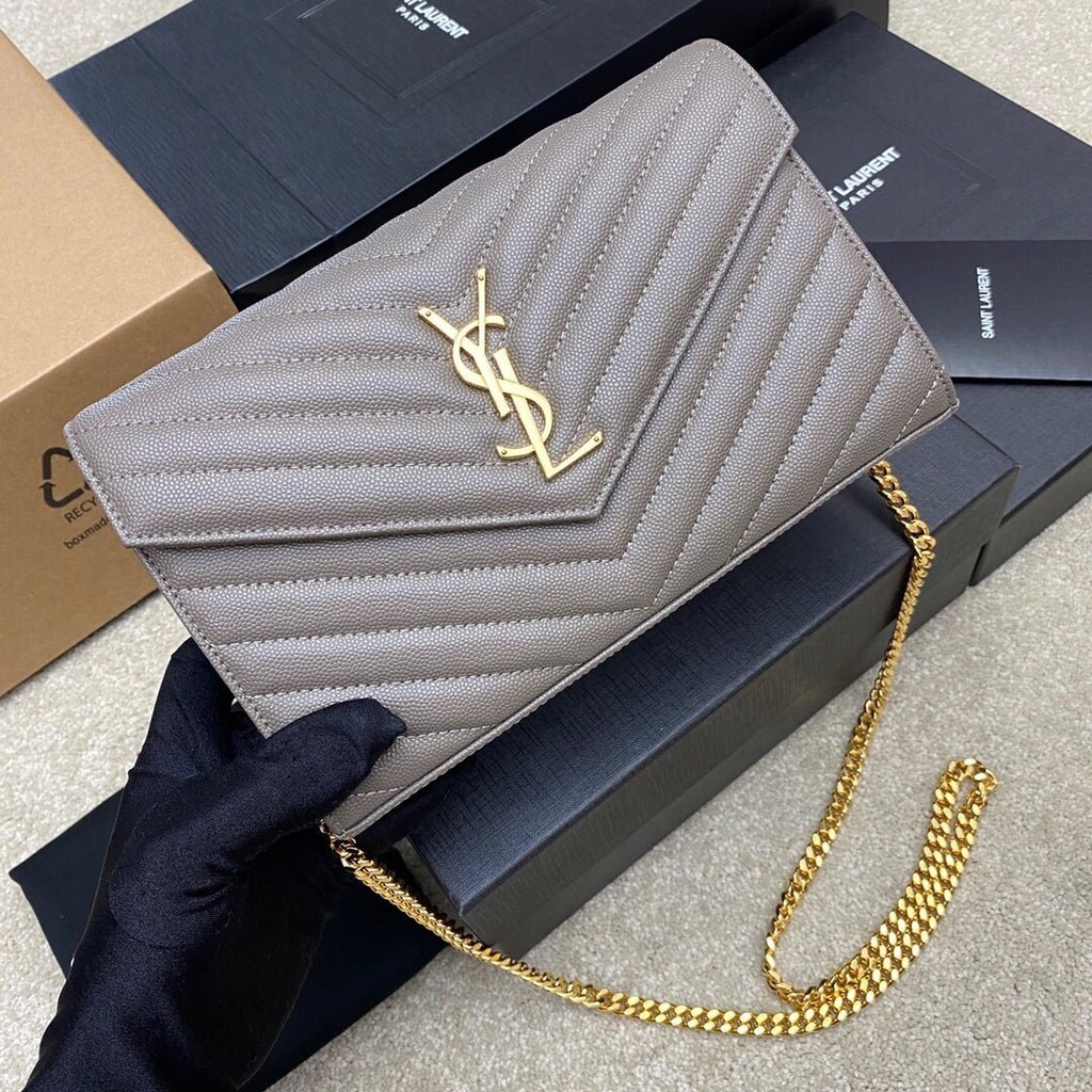 Saint Laurent Shoulder Bag gray Ferragens Douradas