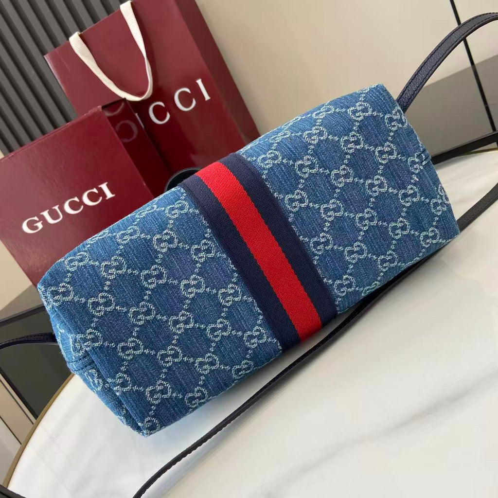 Gucci Giglio Large Tote Bag Blue Denim