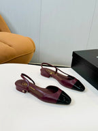 Sapatilha Chanel Slingback Flat Vinho com Bico Preto Envernizado