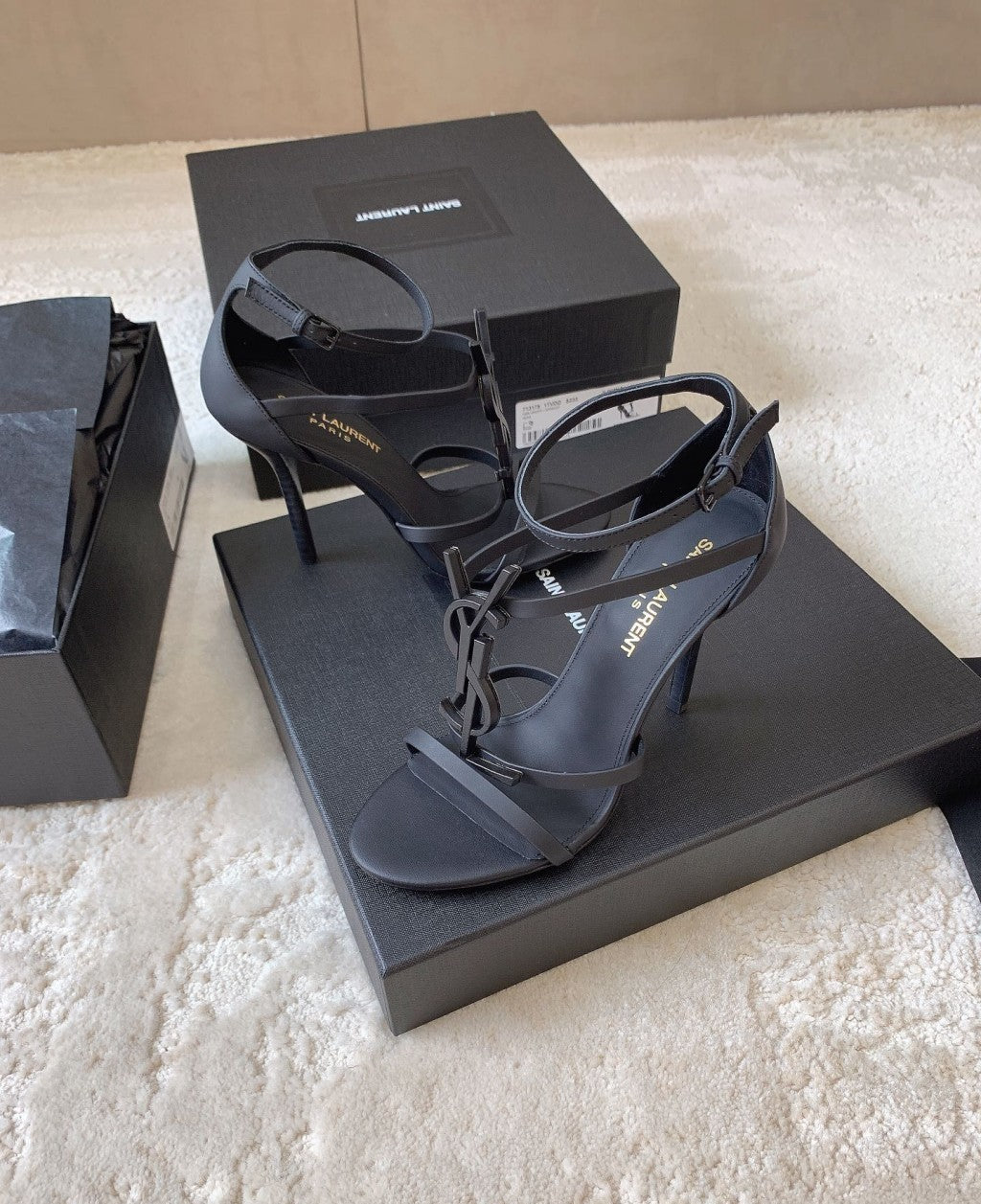 Saint Laurent BLACK ‘Cassandra’ Heeled Sandals