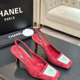 Chanel Slingback Heel Suede Pink White Gold
