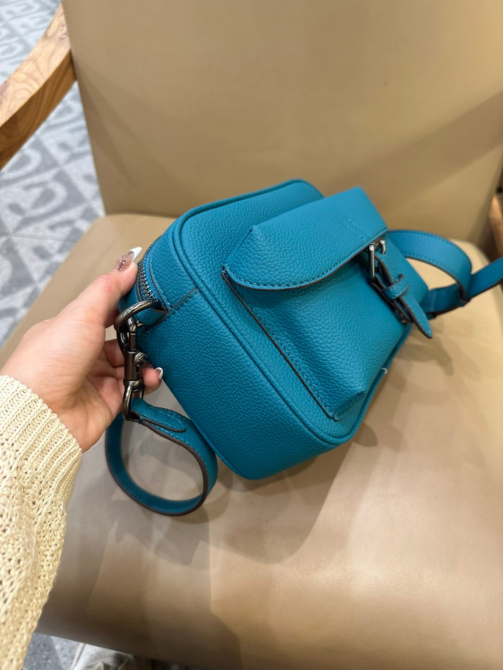 Coach Warner Crossbody Pebble Leather Turquoise Blue