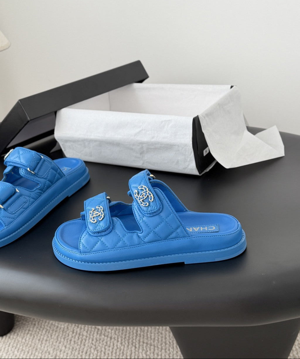 CHANEL Quilted Dad Sandal  Blue.
