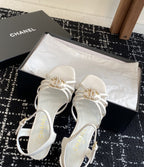 Chanel Interlocking CC Strappy Block Heel Sandal White. Salto 4,5 cm.