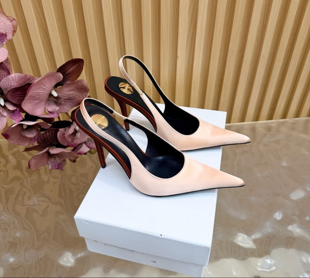 Saint Laurent Scarpin Slingback Deroche  Rose Lingerie e Dark em crepe de cetim