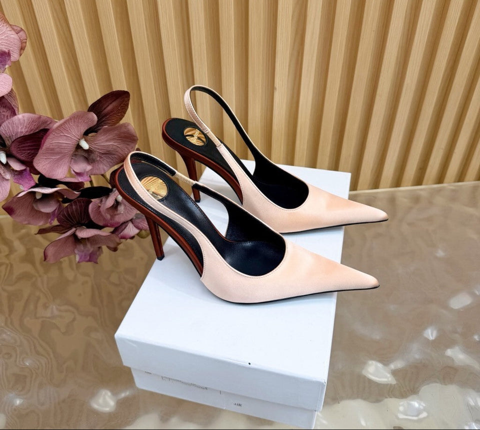 Saint Laurent Scarpin Slingback Deroche  Rose Lingerie e Dark em crepe de cetim