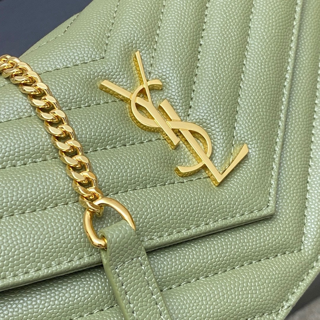Saint Laurent Shoulder Bag Green Oliva Claro Ferragens Douradas