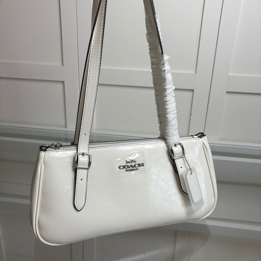 Coach Asher Shoulder Bag Shiny Crinkle Leather White