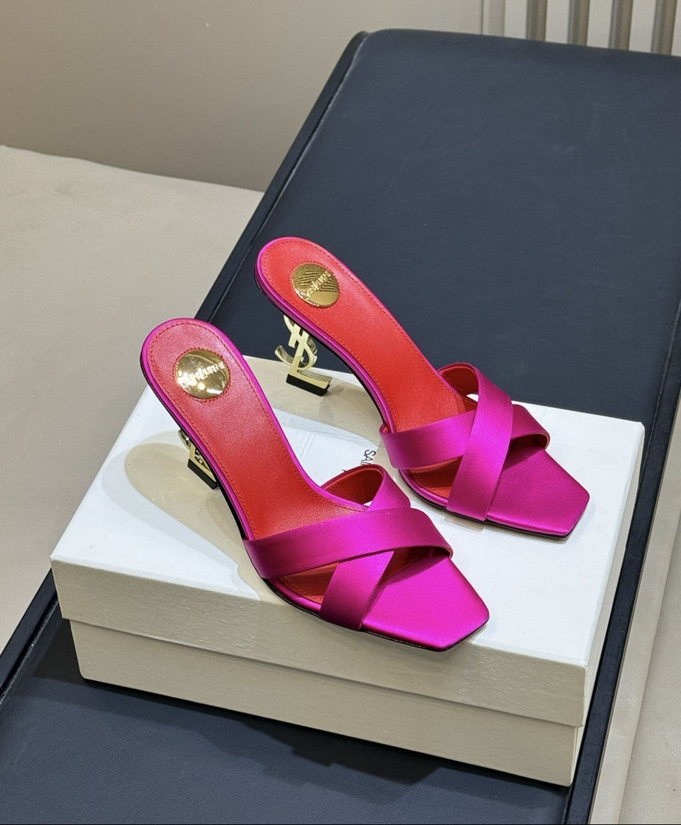 Saint Laurent  Mules Opyum Em Crepe De Cetim Rosa Choque