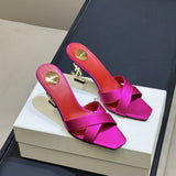 Saint Laurent  Mules Opyum Em Crepe De Cetim Rosa Choque