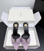 Saint Laurent Babylone Ruched Mules in Leather Lilac