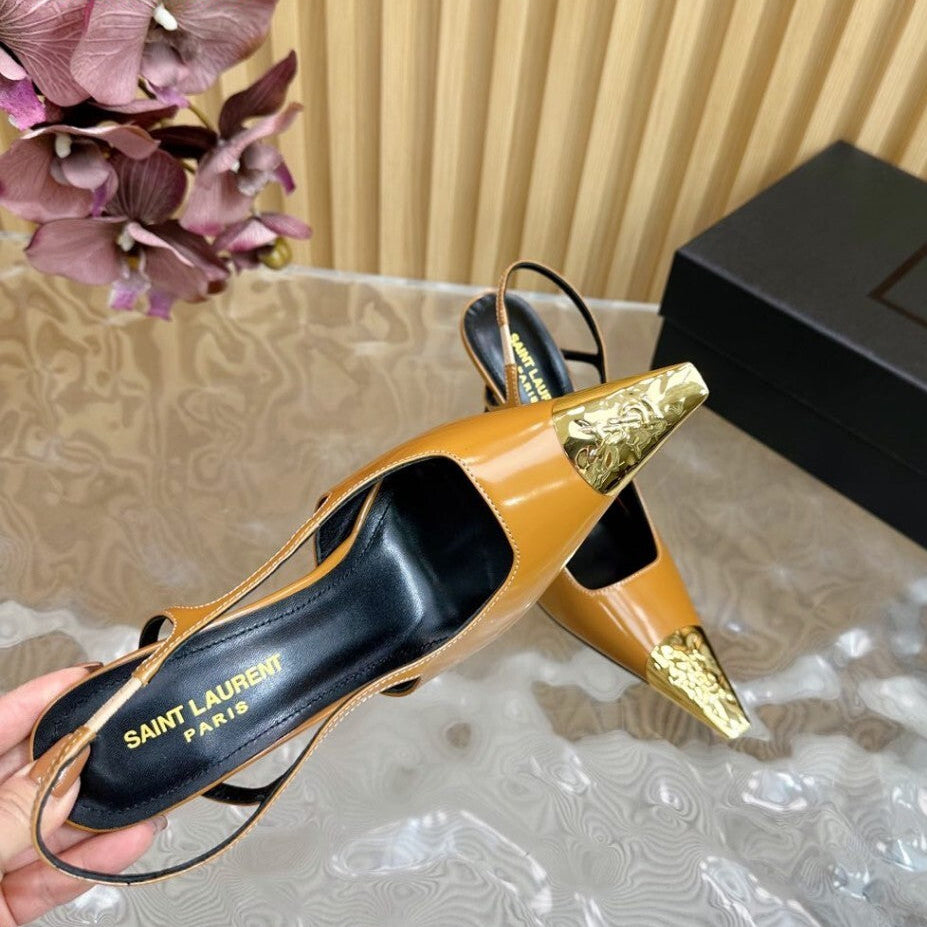 Saint Laurent Scarpin Slingback Jeanne  Chestnut