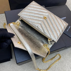 Saint Laurent Shoulder Bag Champagne Metalizado Ferragens Douradas