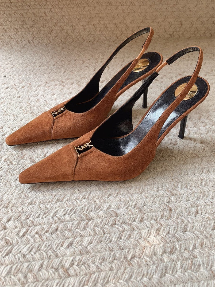 Saint Laurent Scarpin Slingback Babylone Breteuil Camurça 90 mm